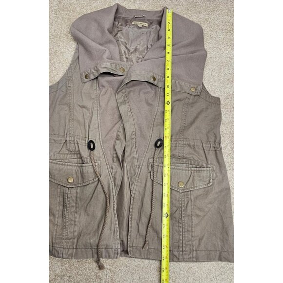 Democracy Utility Vest Asymmetrical Collar Taupe Women's Medium Drawstring READ - Picture 8 of 8